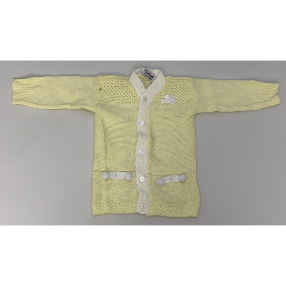 Heidi Cardigan Sweater Baby Girls Yellow Knit Button Front Turbo Hi-Bulk Vintage